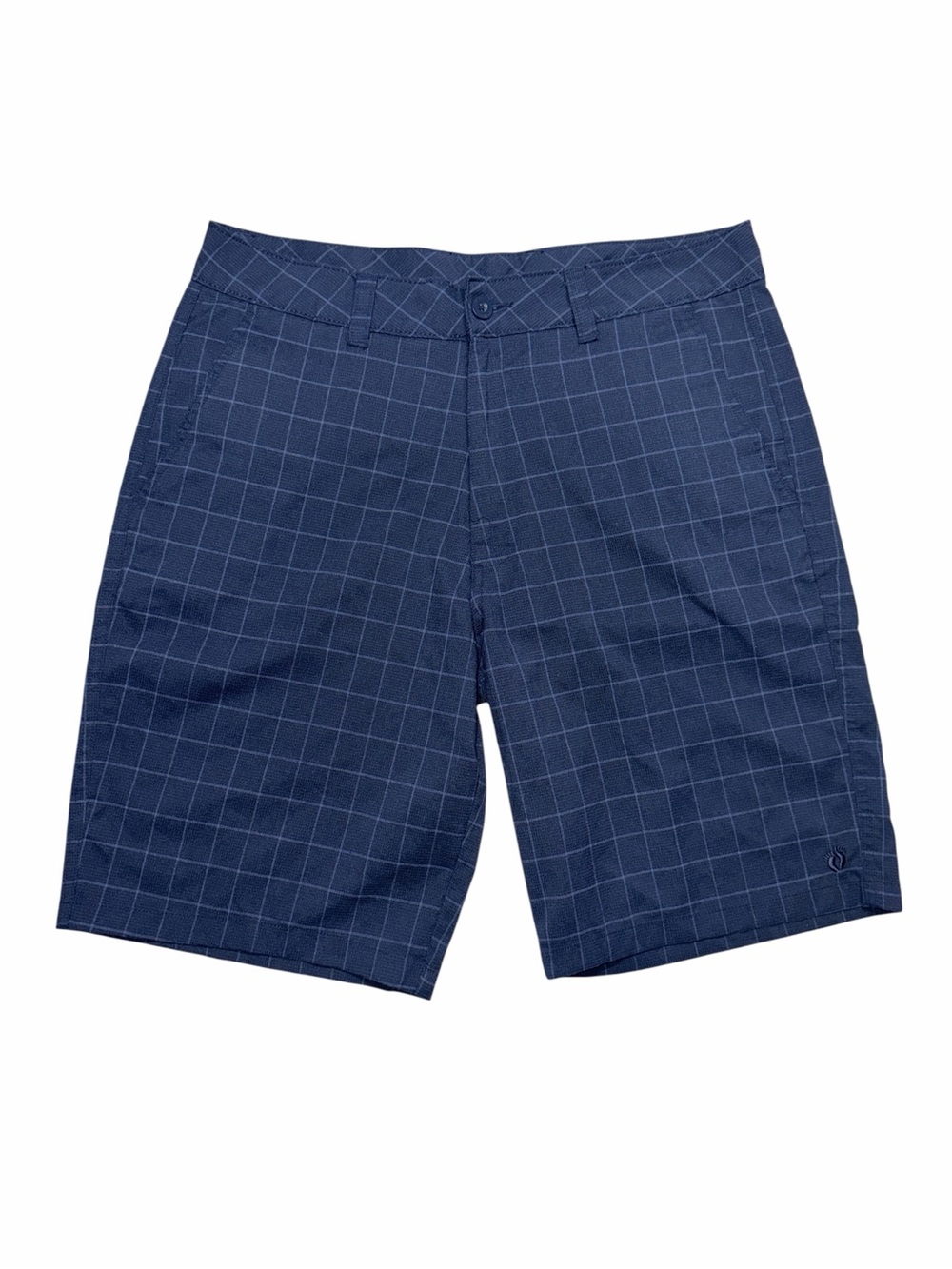 Hang Ten Mens Flat Front Checkered Bermuda Short Size W32 10" Inseam Navy Blue